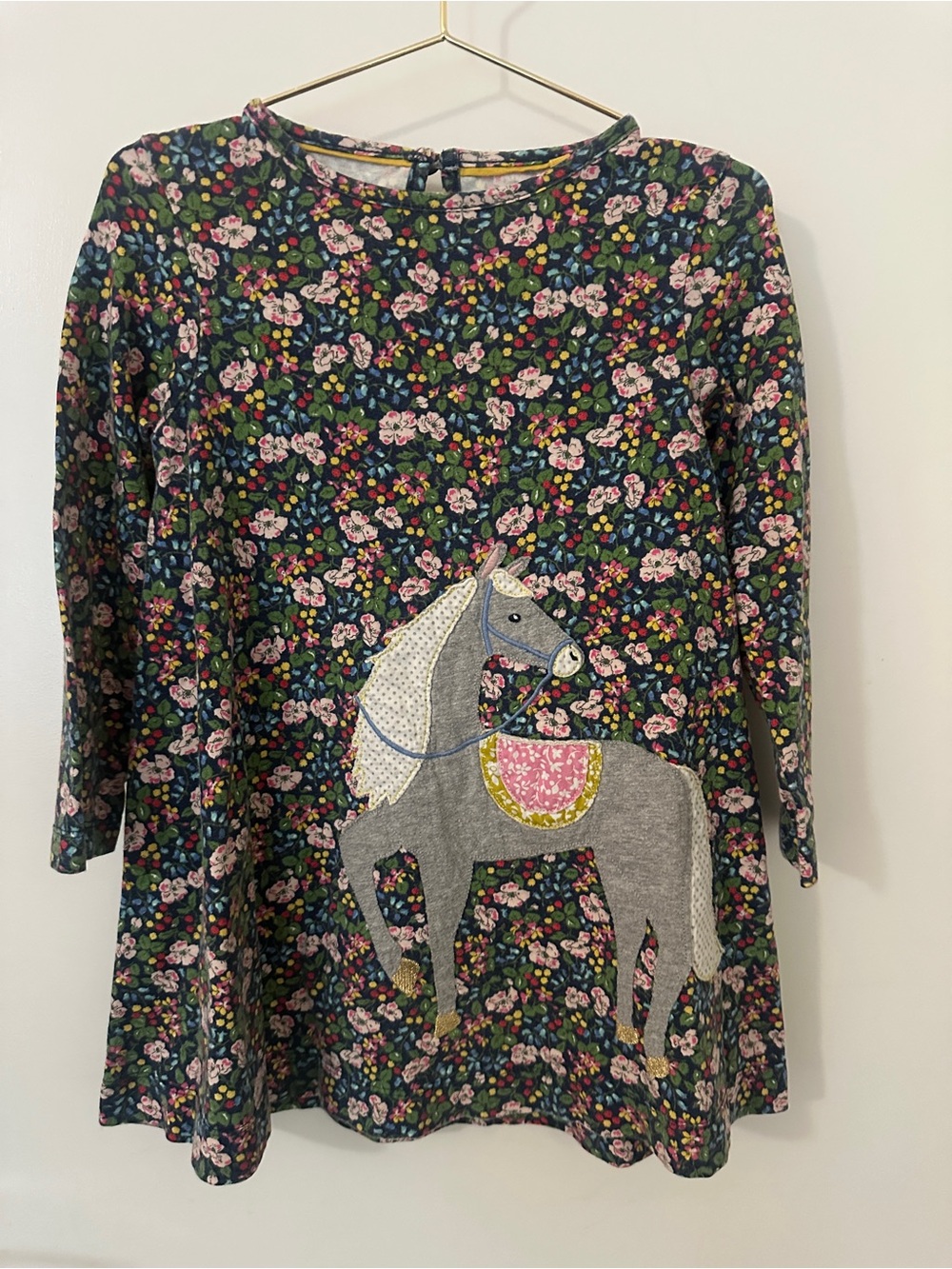 Mini Boden Horse Appliqué Floral Dress 3-4Y 104cm Nordstrom